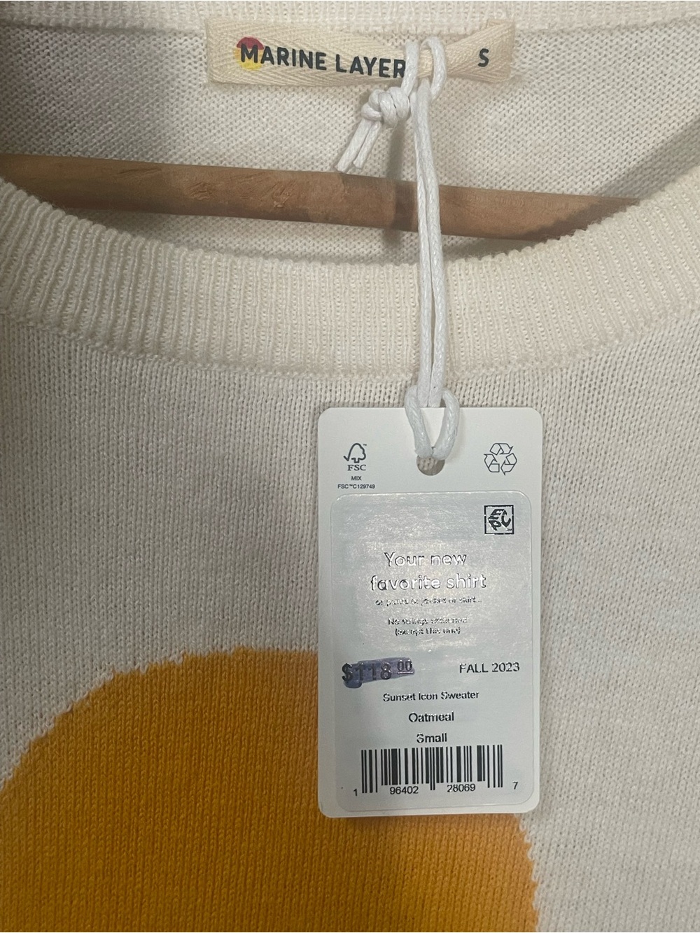 Marine Layer Sweater Women’s Small Sunset Icon Cotton Oatmeal New NWT Transition - Picture 4 of 9
